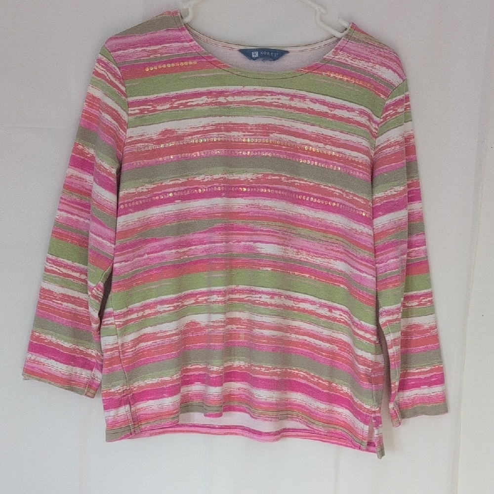 Koret Colorful Striped Long Sleeve Top With 3/4 Sleeves
